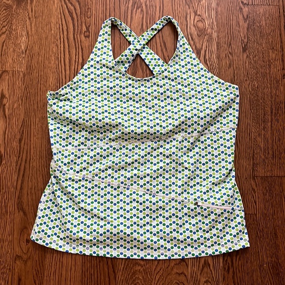 Lands End polka dot (greens & blues) cross cross back tank with shelf bra